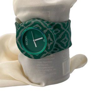 Watch Slap Band Green with White Hour Minute Second Hands Quartz Movement